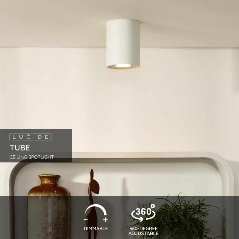 Lucide TUBE - Stropné bodové svietidlo - Ø 9,6 cm - 1xGU10 - Biele